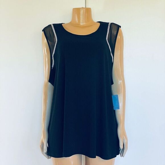 NWT Gorgeous 89th & Madison Black 3X Plus Bling Bling Sleeveless Lace Tank Blous - Picture 1 of 12